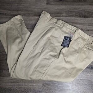 KingSize Mens Khaki Pleated Chino Pants Big and Tall 58 x 40 Tan Cotton Twill